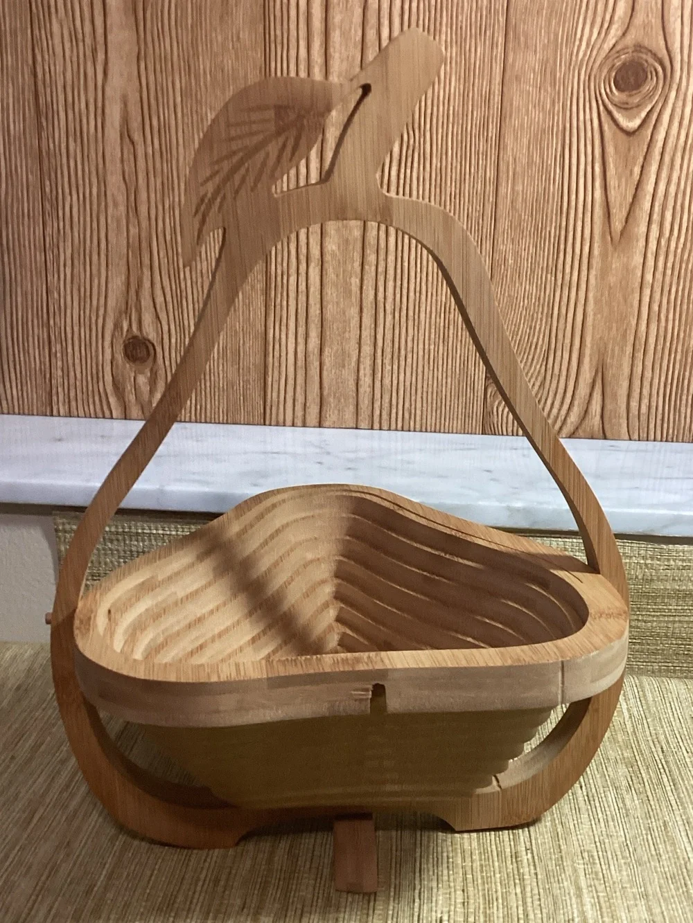 Bamboo Handcrafted Wooden Pear Fruit Bowl and Trivet Natural Wood